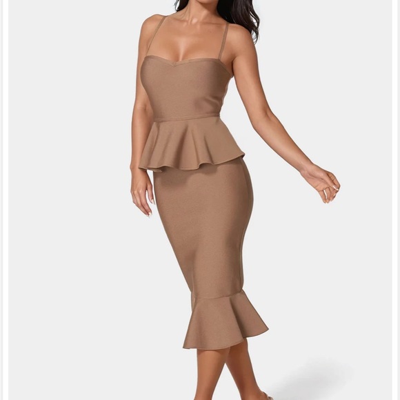 bebe Strapless Brown Peplum Dress - Picture 7 of 8